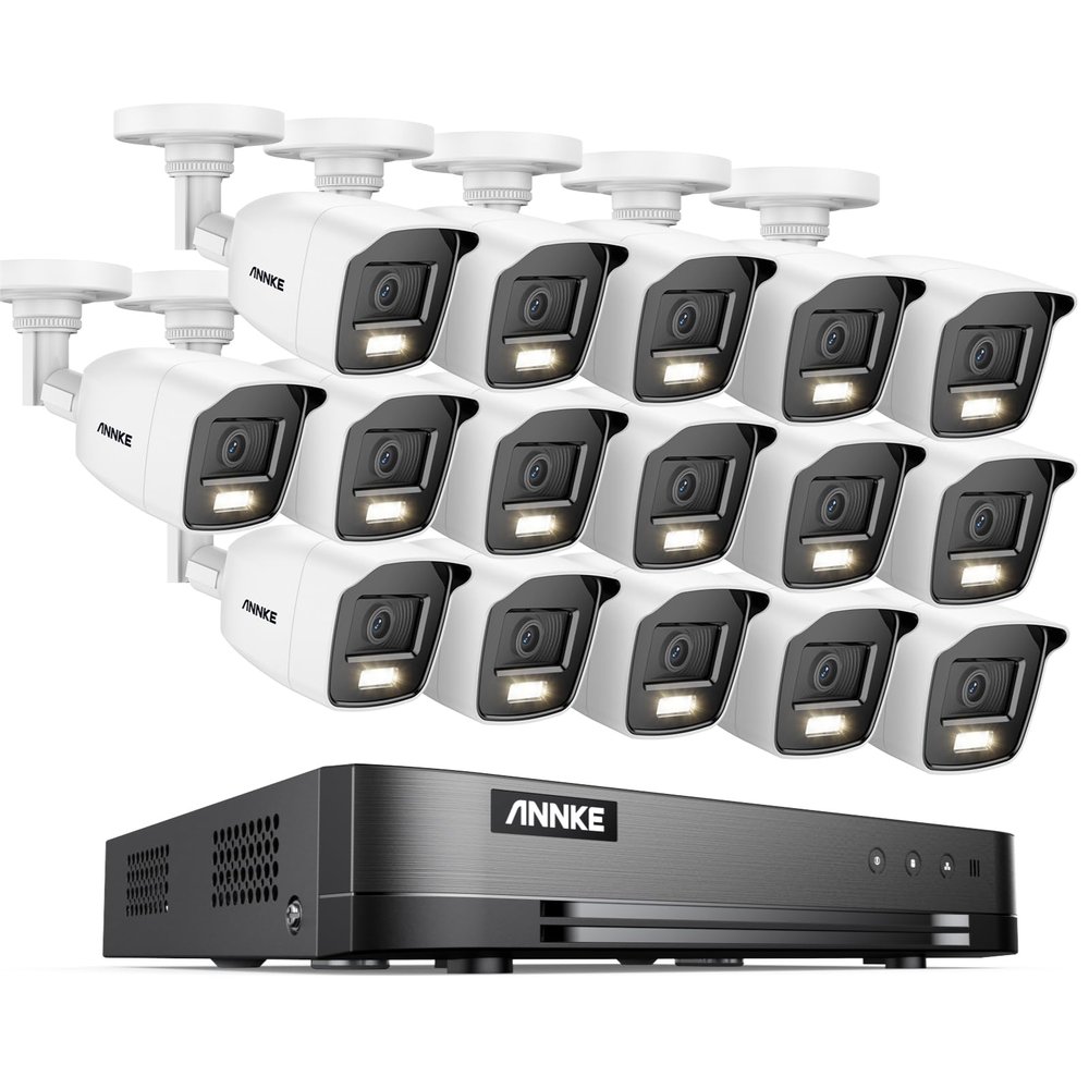 ANNKE 16 Channel Security Camera System, 5-in-1 Hybrid 1080P Lite DVR and 16x 2MP Indoor/Outdoor IP66 Weatherproof Cams with Color Night Vision, Remote Access, H.265+ Video Compression, NO Hard Drive