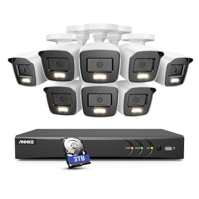 ANNKE 8 Channel Security Camera System, AI DVR with Human/Vehicle Detection, 8CH 5-in-1 H.265+ Digital Video Recorder Works with Alexa, 8X 2MP Wired Cams with Full Color Night Vision, 3TB Hard Drive