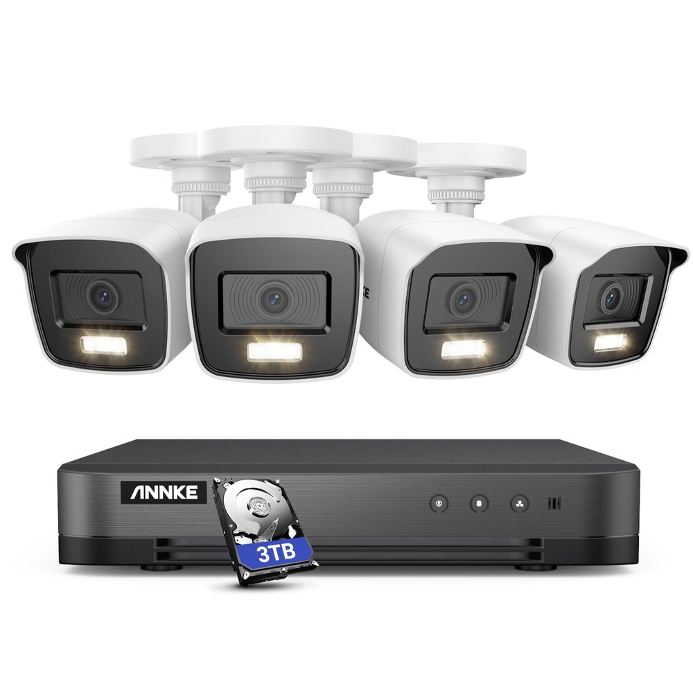 ANNKE 16 Channel Security Camera System, 5-in-1 Hybrid 1080P Lite DVR and 4X 2MP Indoor/Outdoor IP66 Weatherproof Cams with Color Night Vision, Remote Access, H.265+ Video Compression, 3TB Hard Drive
