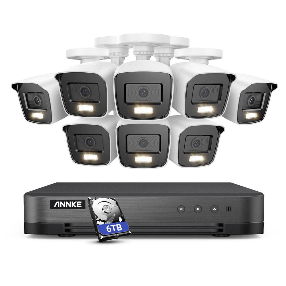 ANNKE 16 Channel Security Camera System, 5-in-1 Hybrid 1080P Lite DVR and 8X 2MP Indoor/Outdoor IP66 Weatherproof Cams with Color Night Vision, Remote Access, H.265+ Video Compression, 6TB Hard Drive