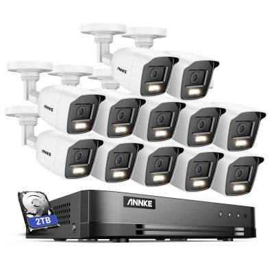 ANNKE 16 Channel Security Camera System, 5-in-1 Hybrid 1080P Lite DVR and 12x 2MP Indoor/Outdoor IP66 Weatherproof Cams with Color Night Vision, Remote Access, H.265+ Video Compression, 2TB Hard Drive