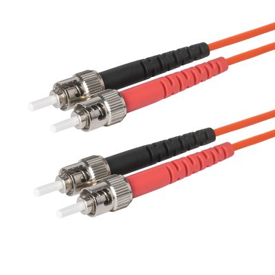 SpeedyFiberTX 1-Pack 70 Meter ST to ST Fiber Optic Patch Cable, Red and Black Boots, Corning InfiniCor Multimode OM1 62.5/125um Optical Fiber, Duplex Orange Riser OFNR Cable Jacket