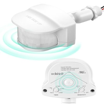 EDISHINE 240 & 360 Motion Sensor, Replacement Motion Detector for Outdoor Lights, Adjustable Time & Detection Range Up to 60FT, 3 Modes PIR Motion Sensor for Floodlight, White, UL Listed