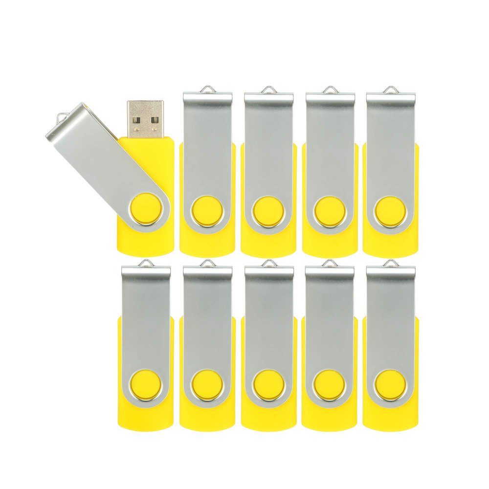 10pcs 32GB USB Flash Drives, Alihelan USB 2.0 Thumb Drive Pen Drive Bulk Swivel Memory Stick 32 GB Fold Storage Jump Drive Zip Drive, 10 Pack Yellow