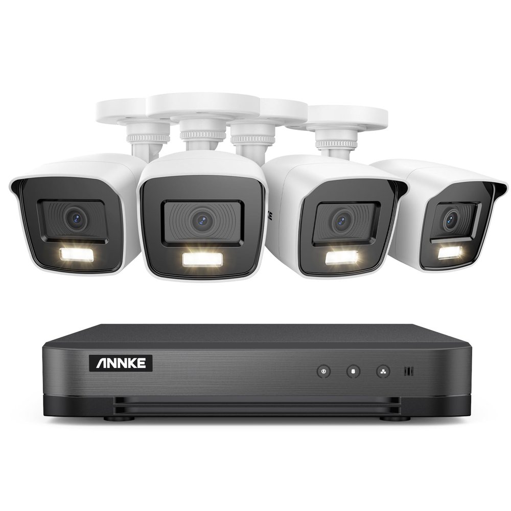 ANNKE 16 Channel Security Camera System, 5-in-1 Hybrid 1080P Lite DVR and 4X 2MP Indoor/Outdoor IP66 Weatherproof Cams with Color Night Vision, Remote Access, H.265+ Video Compression, NO Hard Drive
