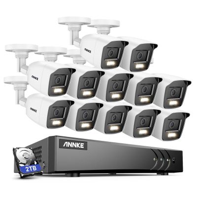 ANNKE 16CH Security Camera System, 3K Lite Digital Video Recorder with AI Human/Vehicle Detection with 2TB Hard Drive, H.265+ 5-in-1 Hybrid DVR with 12x 2MP Wired CCTV Cams with Color Night Vision
