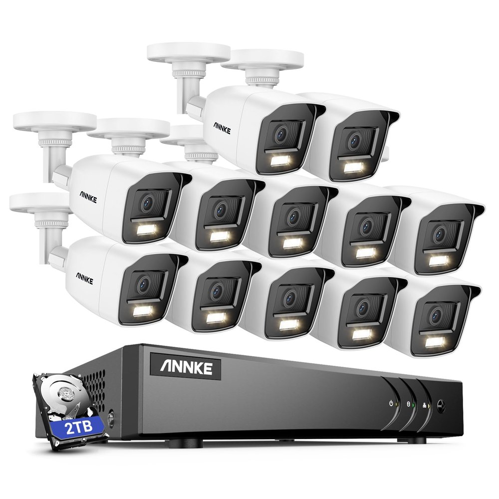 ANNKE 16CH Security Camera System, 3K Lite Digital Video Recorder with AI Human/Vehicle Detection with 2TB Hard Drive, H.265+ 5-in-1 Hybrid DVR with 12x 2MP Wired CCTV Cams with Color Night Vision