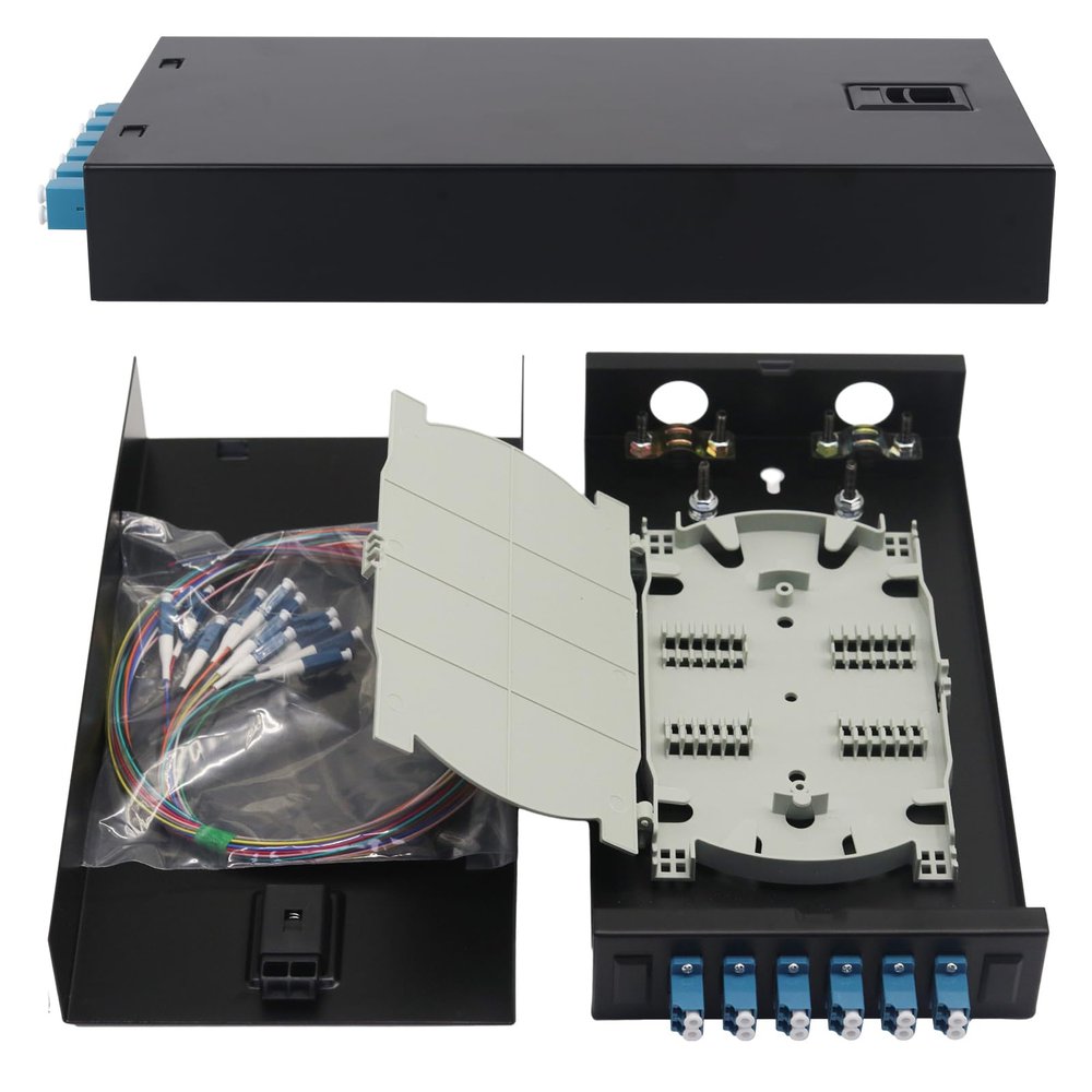 Duogalia 2-Pack LC-SM 6 Duplex 12 Port Wall Mount Fiber Enclosure with Spool Singlemode LC-UPC Kit (includes 1.2 Meter Pigtail and 6PC Coupler)
