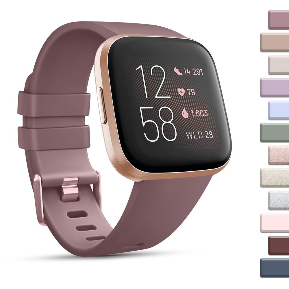 Mugust Sport Bands Compatible with Fitbit Versa, Classic Soft Silicone Replacement Wristbands Straps for Fitbit Versa 2 Smart Watch Women Men (Small, Smoke Violet)