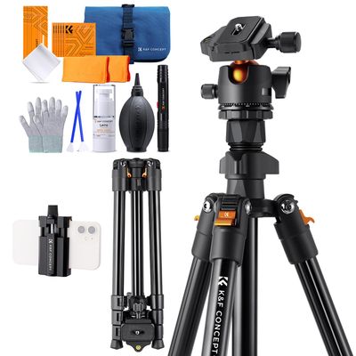 K&F Concept 64 inch/163cm Camera Tripod with Camera Cleaning KitLightweight Travel Outdoor DSLR Tripods for Smartphone Live Streaming Vlog