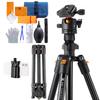 K&F Concept 64 inch/163cm Camera Tripod with Camera Cleaning KitLightweight Travel Outdoor DSLR Tripods for Smartphone Live Streaming Vlog view 1