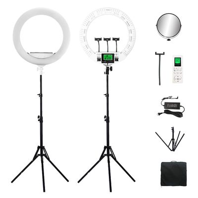 22inch LED Ring Lights Lamp with Tripod Stand, 100W Continuous Output Light Bi-Color 3200K-5500K for Live Stream Makeup Tattoo Photo Studio (FE640, White)