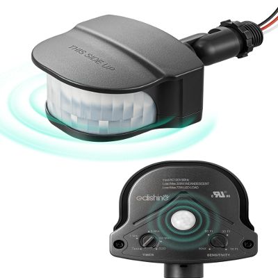 EDISHINE 240 & 360 Motion Sensor, Replacement Motion Detector for Outdoor Lights, Adjustable Time & Detection Range Up to 60FT, 3 Modes PIR Motion Sensor for Floodlight, Black, UL Listed