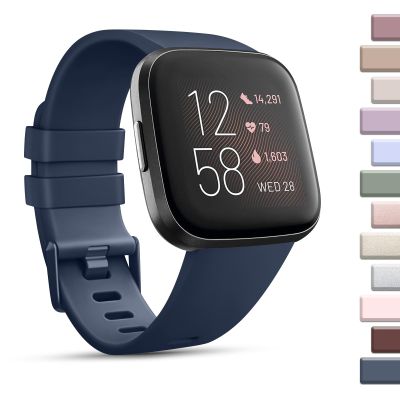 Mugust Sport Bands Compatible with Fitbit Versa 2 / Fitbit Versa/Versa Lite/Versa SE, Classic Soft Silicone Replacement Wristbands Straps for Fitbit Versa 2 Smart Watch Women Men (Large,Abyss Blue)