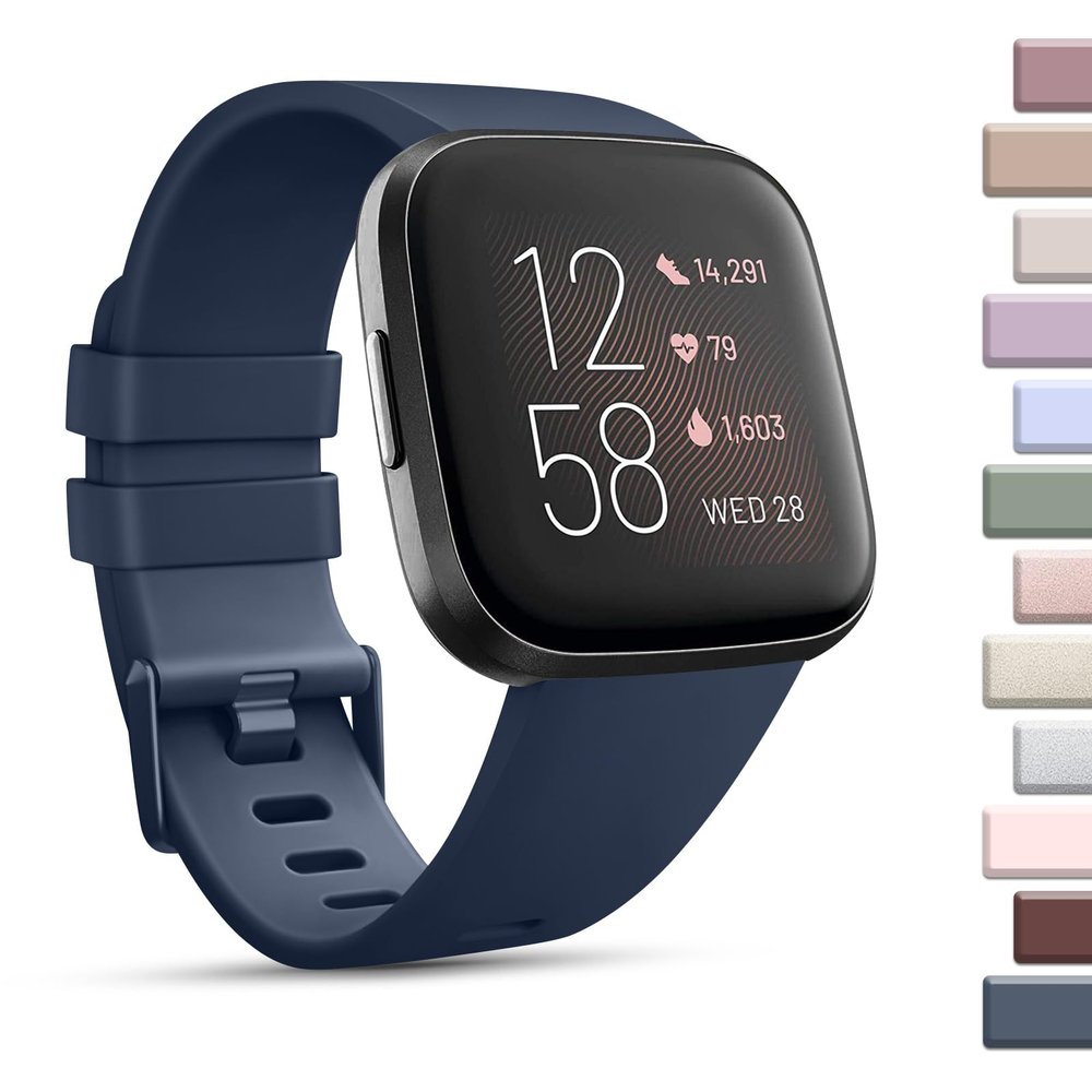 Mugust Sport Bands Compatible with Fitbit Versa 2 / Fitbit Versa/Versa Lite/Versa SE, Classic Soft Silicone Replacement Wristbands Straps for Fitbit Versa 2 Smart Watch Women Men (Large,Abyss Blue)