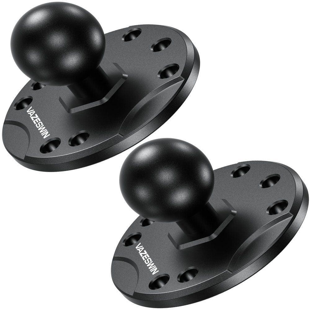 VAZESWIN 2PCS 1" Ball Mount with Aluminum Alloy Round Plate, Universal Electronic Device Mounting Base with AMPS Hole for Garmin, Lowrance, Humminbird, for RAM Mounts, Scotty B Size Double Socket Arm