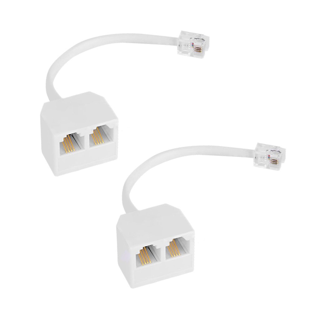OLIREXD Two Way Telephone Splitters, White RJ11 Male to Dual Female 6P4C Splitter Connector Telephone Adapter Plug Cord Cable Male to 2 Female Converter Separator Cord for Landline
