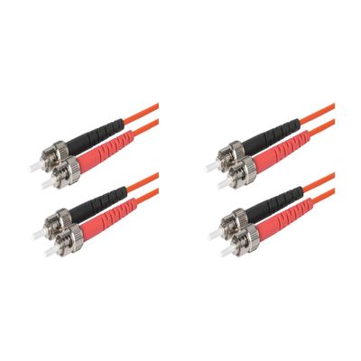 SpeedyFiberTX 2-Pack 200 Meter ST to ST Fiber Optic Patch Cable, Red and Black Boots, Corning InfiniCor Multimode OM1 62.5/125um Optical Fiber, Duplex Orange Riser OFNR Cable Jacket
