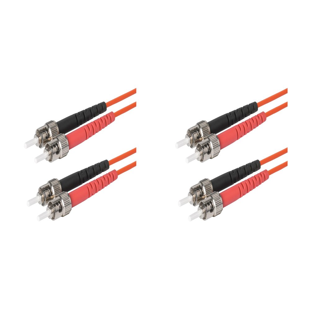 SpeedyFiberTX 2-Pack 200 Meter ST to ST Fiber Optic Patch Cable, Red and Black Boots, Corning InfiniCor Multimode OM1 62.5/125um Optical Fiber, Duplex Orange Riser OFNR Cable Jacket