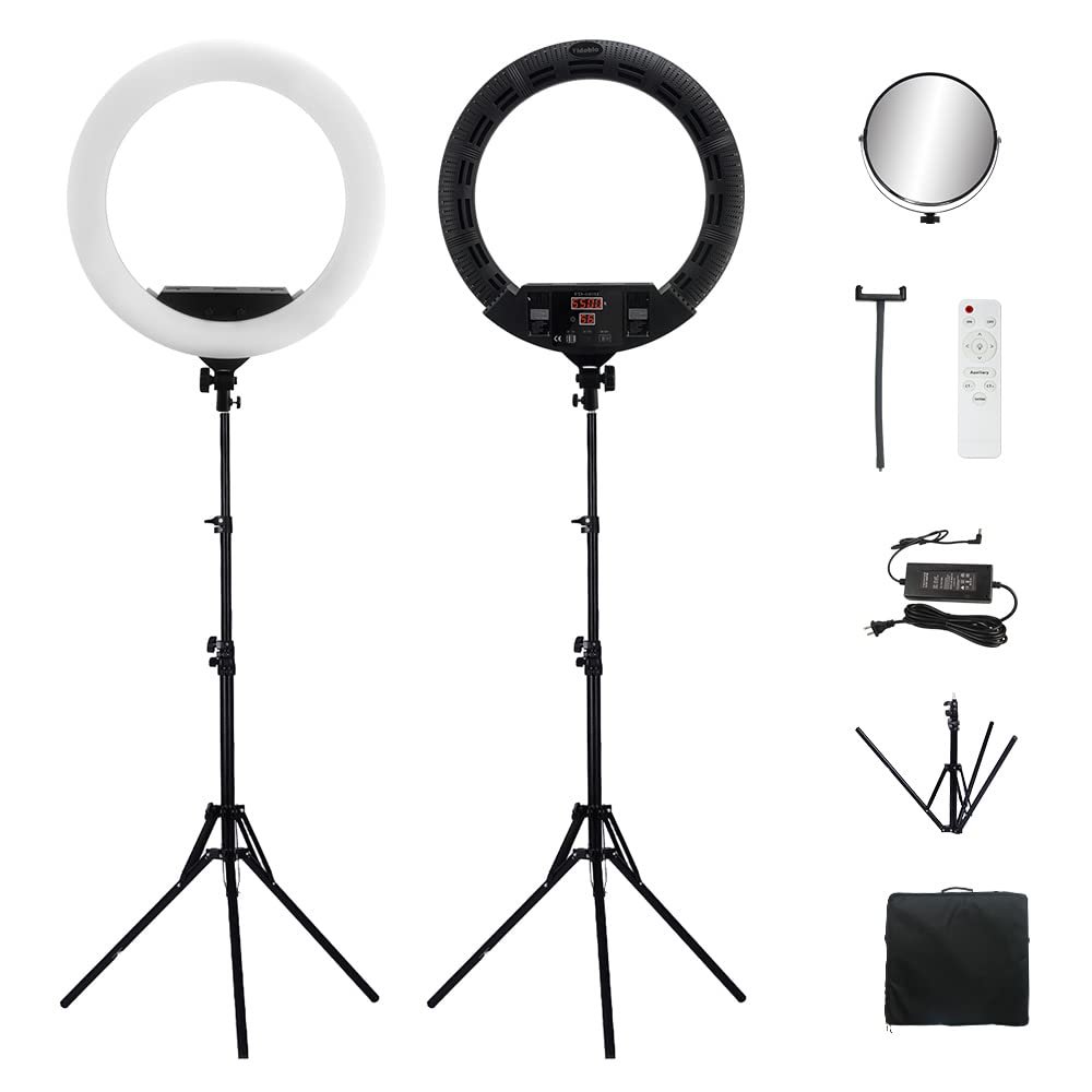 22inch LED Ring Lights Lamp with Tripod Stand, 100W Continuous Output Light Bi-Color 3200K-5500K for Live Stream Makeup Tattoo Photo Studio (FD640, Black)