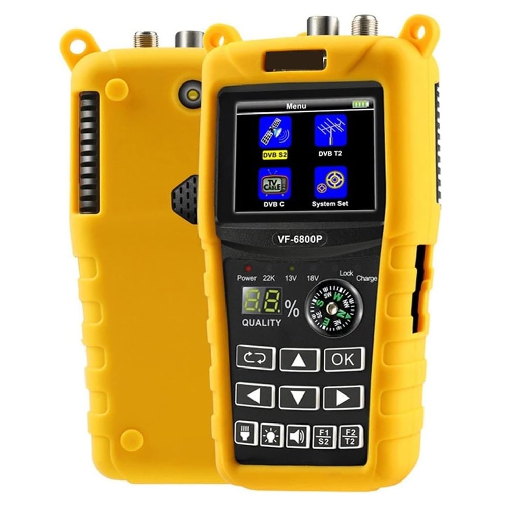 COYEUX Satellite Signal Finder, 2.4 Inch LCD HD VF 6800P Satellite Finder, DVB-T2 DVB-S2 DVB-C MPEG4, for TV Tuner RF Signal Scanner Device Detector