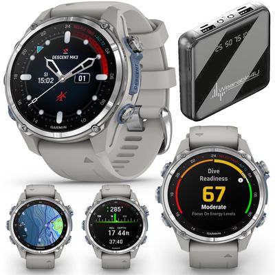 Wearable4U - Garmin Descent Mk3 & Mk3i 51 mm & 43 mm, Titanium Dive Computer +Extra-Long Strap | Up to 25 Days Battery Life, AMOLED Display, Multi-Band GPS Smartwatch & Gift Bundle (010-02753-03)