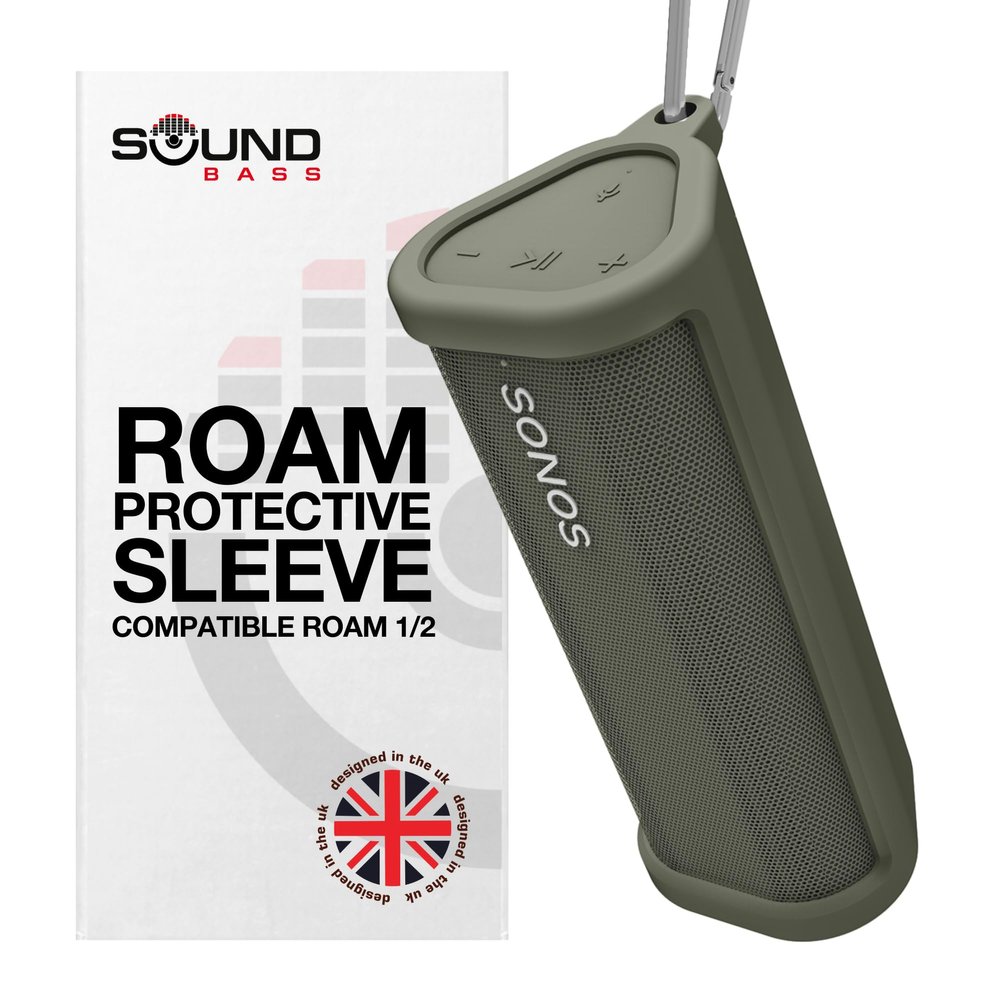 Sound Bass Heavy Duty Protective Silicone Carrying Case for Sonos Roam 2 | Green | Now Includes Bluetooth Button for Roam2 | Protect Your Wireless Bluetooth Speaker Using This Cover/Sleeve