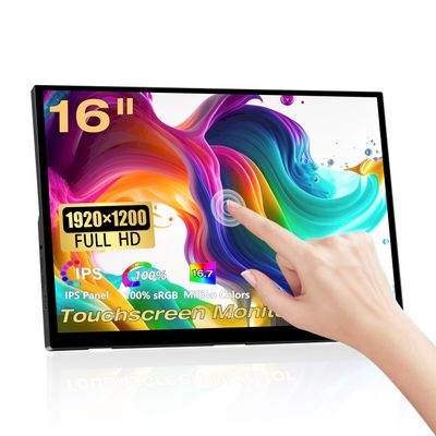 Portable Touchscreen Monitor, 16 Inch 1920X1200P Monitor IPS Touch Screen Monitor with USB C HDMI Port, 300cd/m, External Monitor for Laptop PC Phones Computer Ras Pi