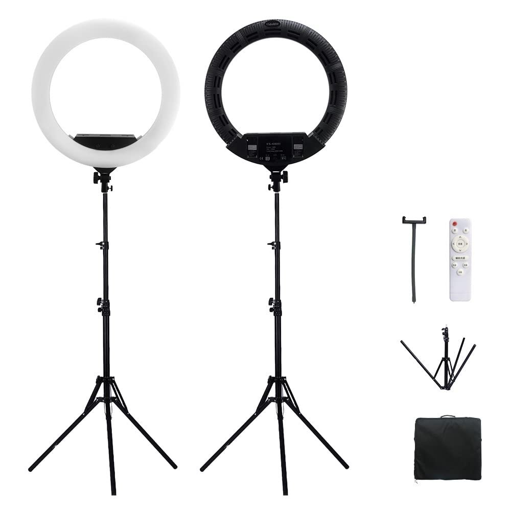 DirectNine Basics 22inch LED Ring Lights Lamp with Tripod Stand, 100W Continuous Output Light Bi-Color 3200K-5500K for Live Stream Makeup Tattoo Photo Studio (FS640, Black)