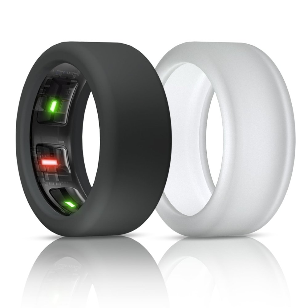 BandSmith Silicone Ring Cover Compatible with Oura Ring Protector, Elastic Case for Oura Ring Gen 4/3 Working Out - Patent Protected (Black+Transparent, M for 11/12/13)