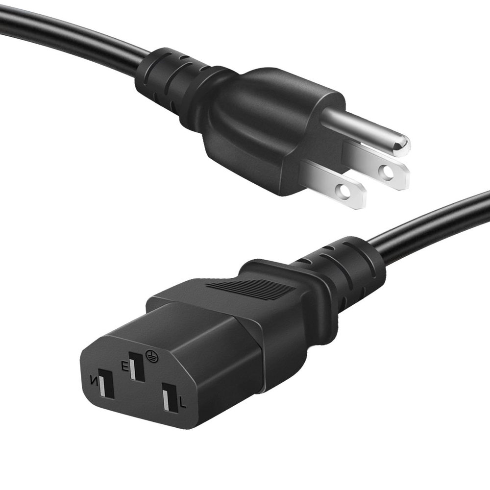 Computer Monitor TV Power Cord 6 Feet Replacement 3 Prong AC Wall Plug to 3-Slot Cable, 18 AWG, 125 Volts, Black