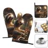 3 pcs Oven Mitts and Pot Holders Set High Heat Resistant Oven Glove and Hot Pads Washable Kitchen Oven Mittens Sloth Playing Piano Cartoon Non-Slip Potholder for Cooking Baking Grilling view 2