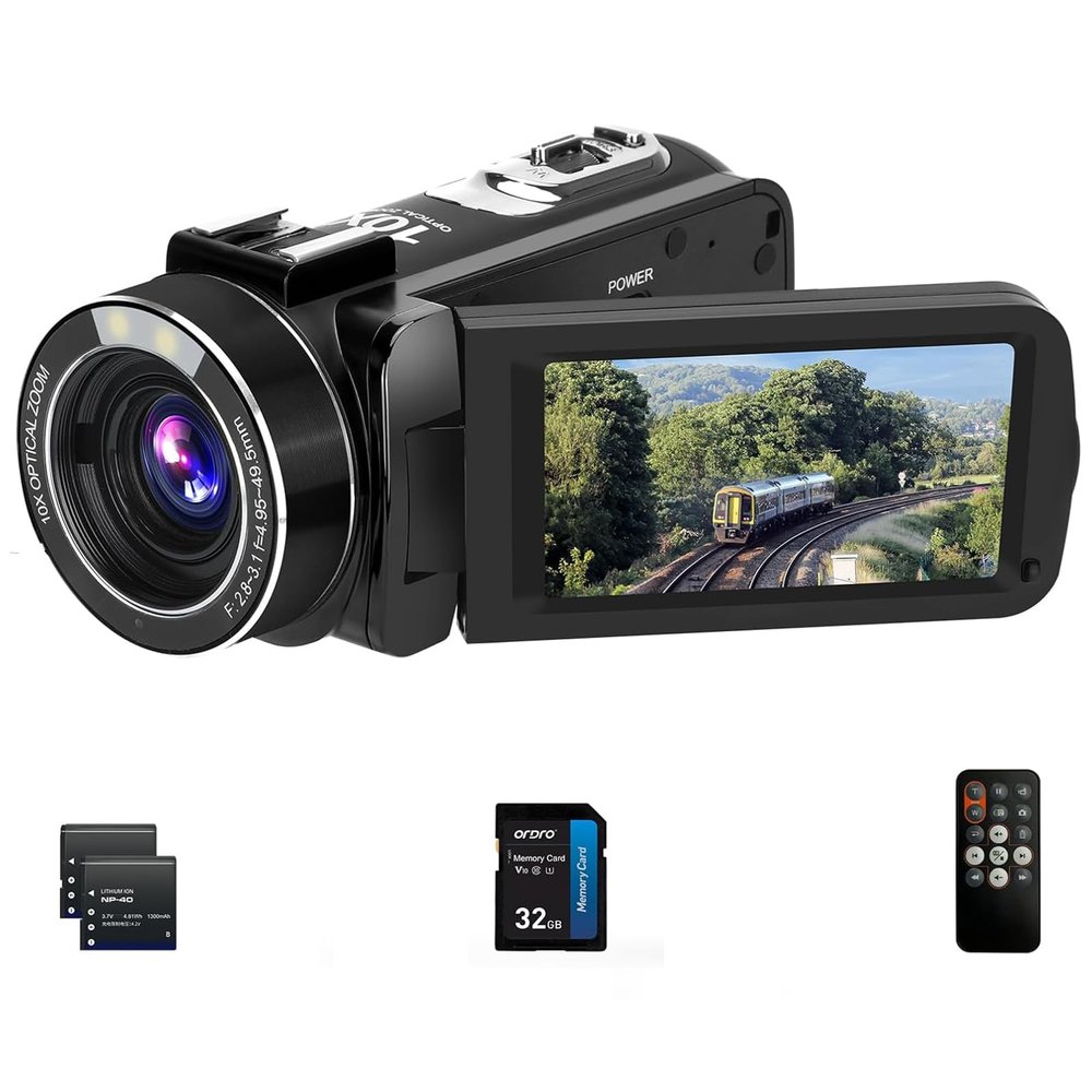 ORDRO 4K Video Camera Camcorder 10X Optical Zoom 30MP 24FPS Vlogging Camera 3.0" IPS Touch Screen Digital Camera with 32G Memory Card