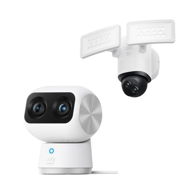 eufy Security Floodlight Camera E340 Wired, 360 Pan and Tilt Indoor Cam S350, Dual Cameras, 4K UHD Resolution Security Camera with 8 Zoom and 360 PTZ