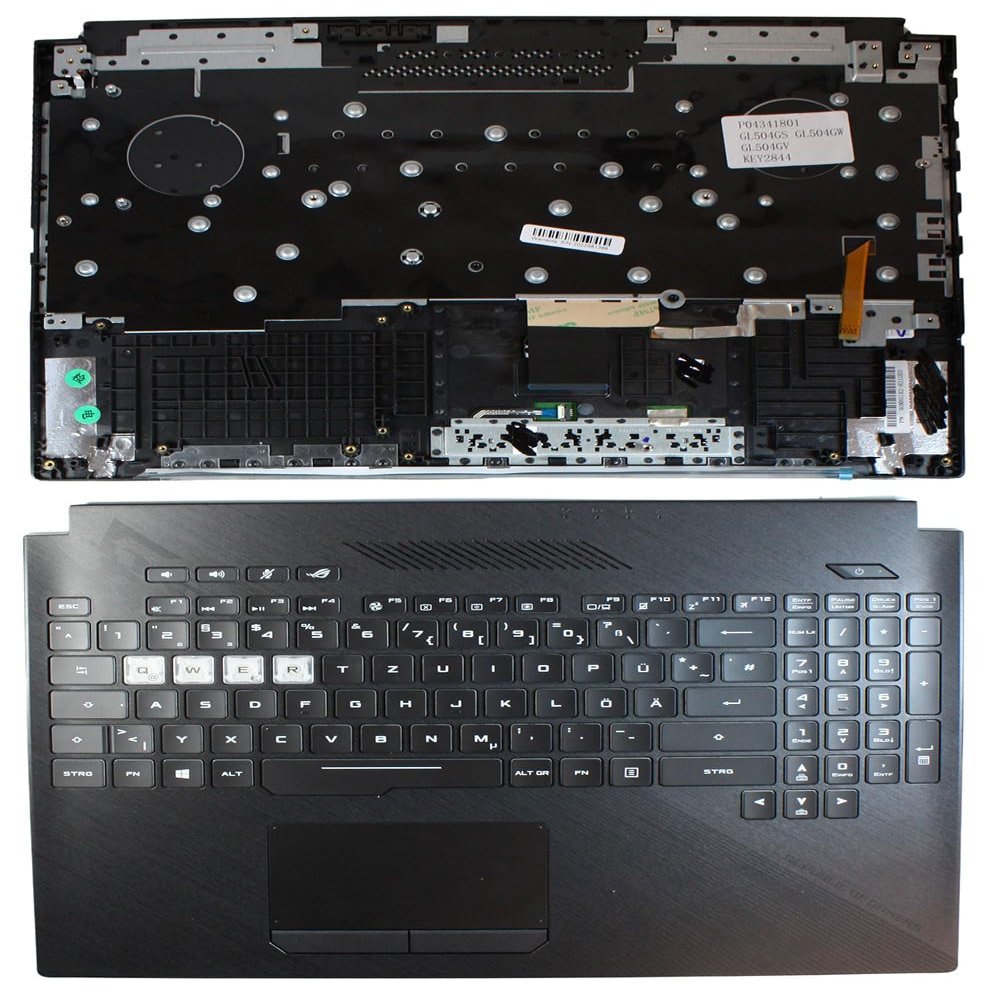 Power4Laptops German Layout with Topcase and Touchpad Black Replacement Laptop Keyboard Compatible with Asus GL504GM-DS74