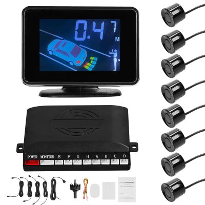 Mulcort Car Reverse Backup Parking Sensor Radar System, 8 Parking Sensors Kit with Front & Rear Sound Warning Buzzer Mute LCD Distance Display Volumes