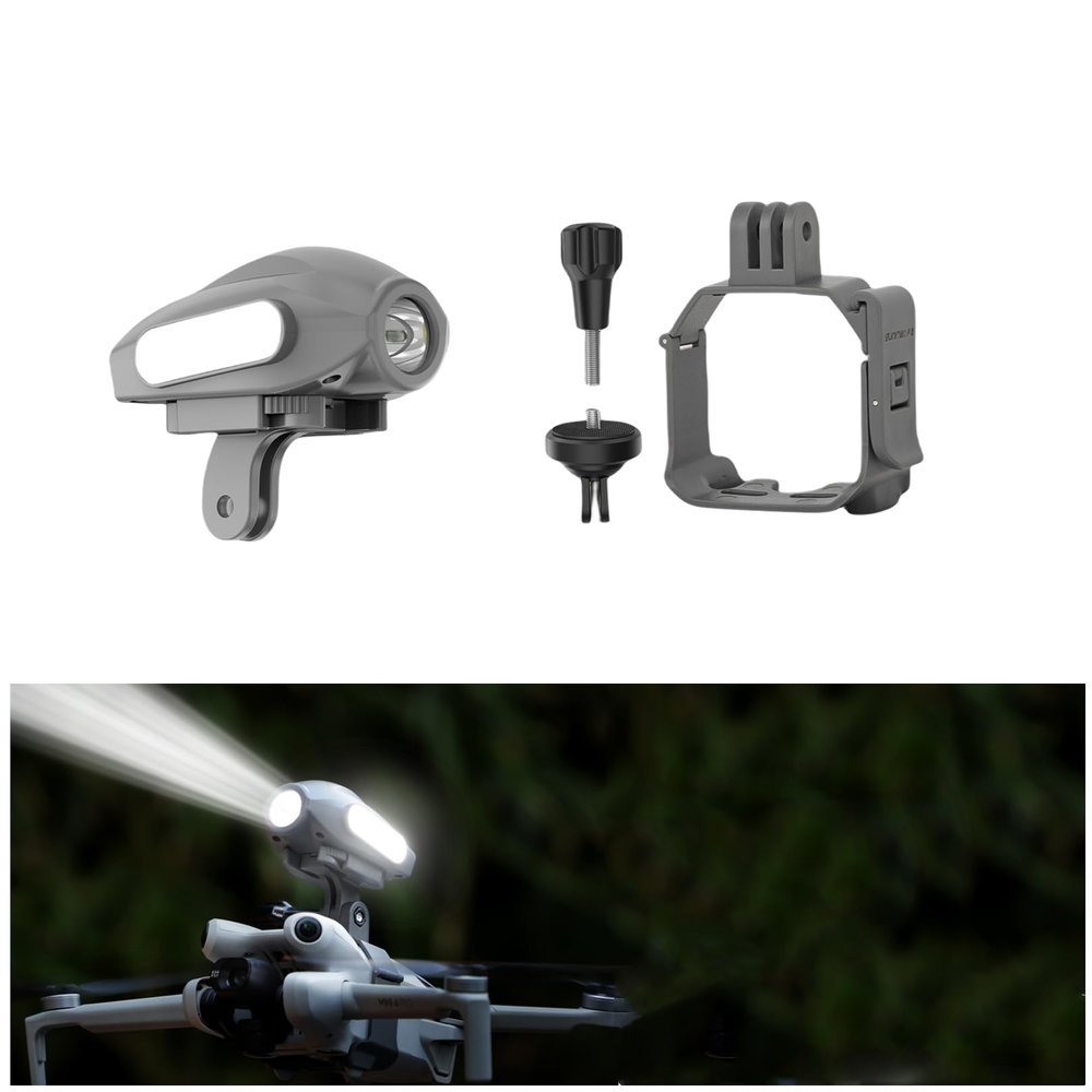 Drone Searchlight with Holder Mount, Anti Collision Night Fill Light Drone Position Light Set Compatible with DJI Mini 4 Pro, Extension Mount for Action 4/3/2, Go Pro Series, Inst360 Go 3/2/1
