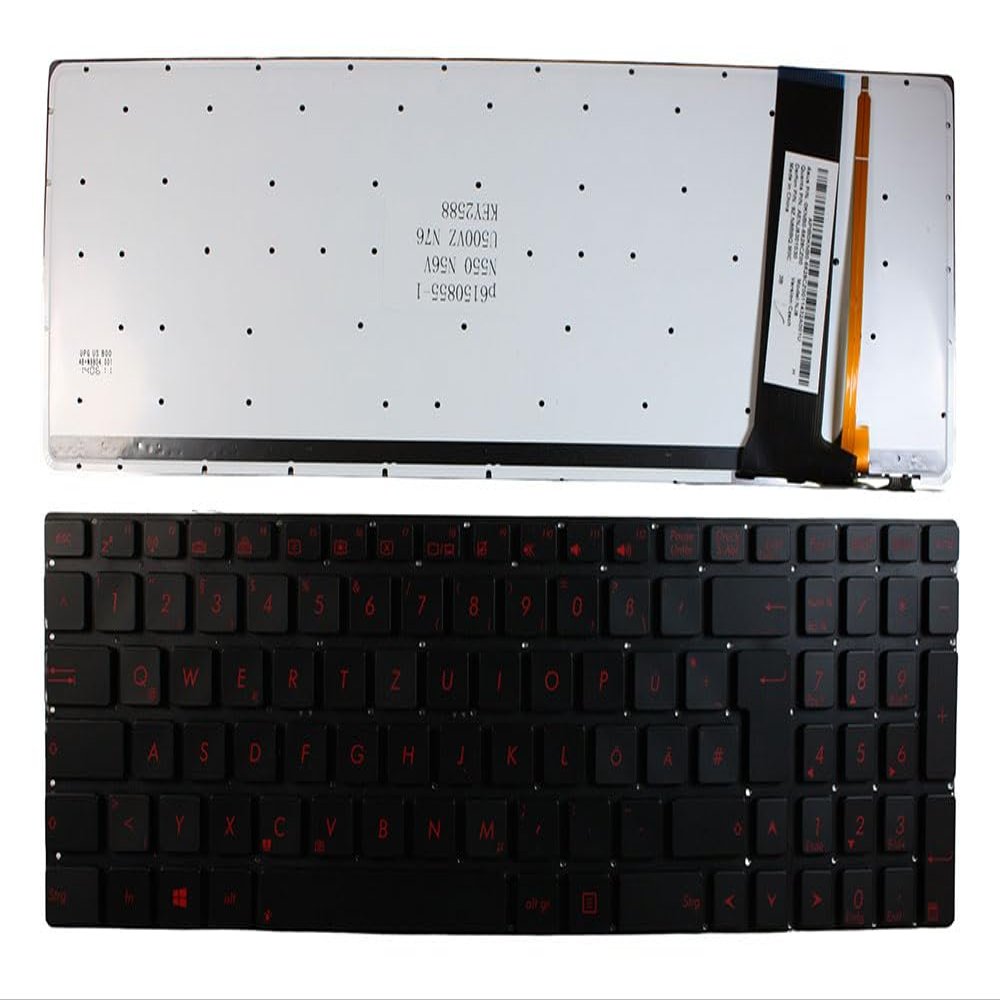 Power4Laptops German Layout Backlit Black Replacement Laptop Keyboard Compatible with Asus N550JK-CN453H