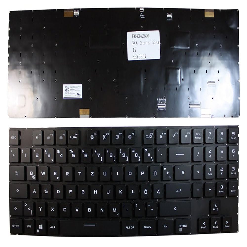 Power4Laptops German Layout Backlit Black Replacement Laptop Keyboard Compatible with Asus G733QS
