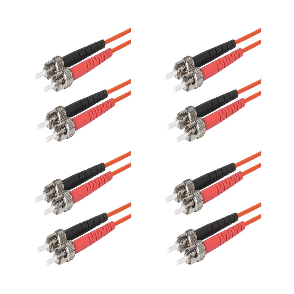 SpeedyFiberTX 4-Pack 3.5 Meter ST to ST Fiber Optic Patch Cable, Red and Black Boots, Corning InfiniCor Multimode OM1 62.5/125um Optical Fiber, Duplex Orange Riser OFNR Cable Jacket