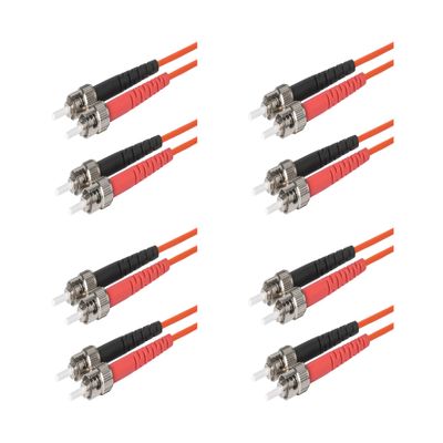 SpeedyFiberTX 4-Pack 100 Feet ST to ST Fiber Optic Patch Cable, Red and Black Boots, Corning InfiniCor Multimode OM1 62.5/125um Optical Fiber, Duplex Orange Riser OFNR Cable Jacket