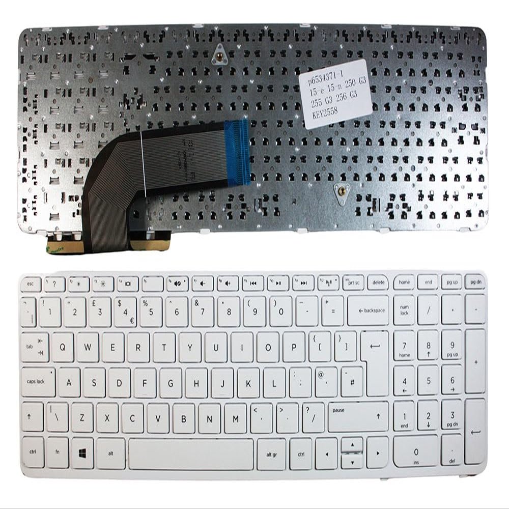 Power4Laptops UK Layout White Frame White Replacement Laptop Keyboard Compatible with HP Pavilion 15-n034TX