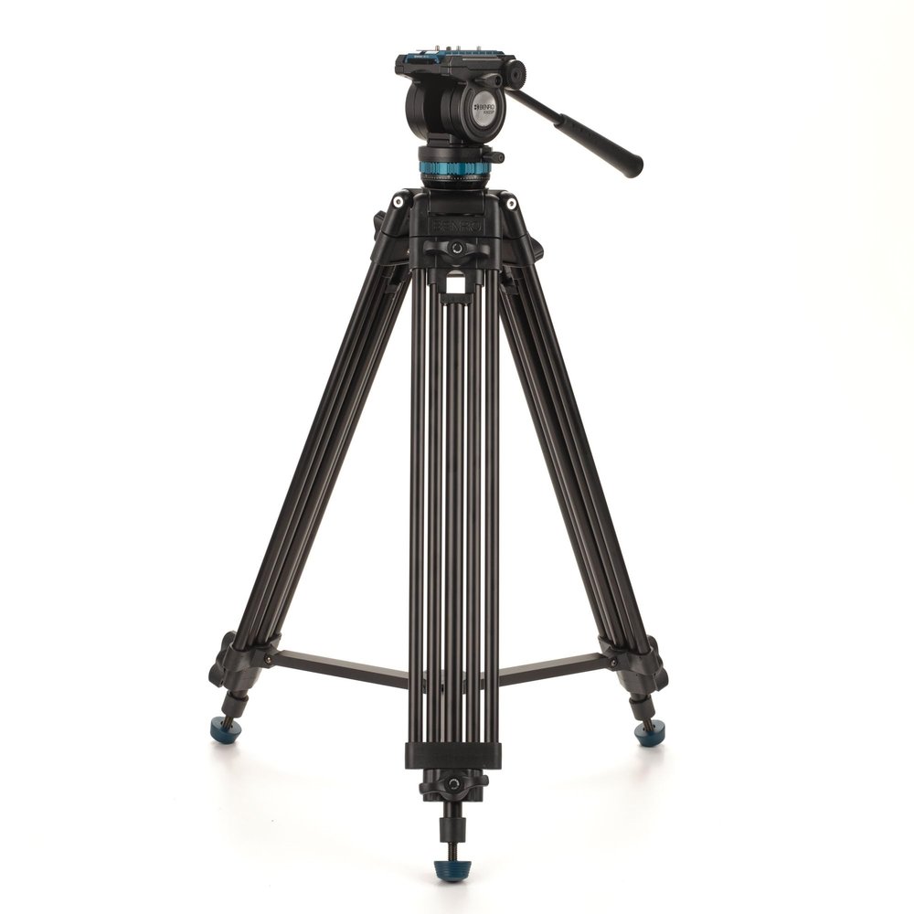 Benro Video Tripod Kit Professional Aluminum Twin-Leg Tripod with Fluid Head, Pan Handle, Mid-Level Spreader, Carrying Case, and 11 lb Load Capacity for DSLR, Mirrorless, and Camcorder (KH25PC)