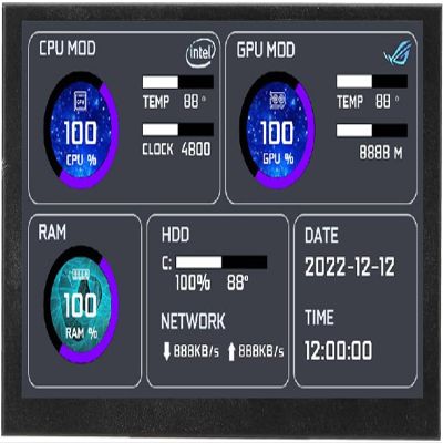 5 inch IPS USB Mini Screen PC CPU RAM HDD Data Monitor Computer Temperature Display Type-C Sub Screen No Need for AIDA64 Black