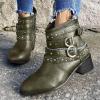 HINDOLA Womens Ankle Boots Almond Toe High Chunky Block Stacked Heels Ankle Booties Motorcycle Boots Low Heeled Booties for Women view 3