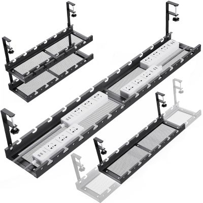 Under Desk Cable Management Raceway Clamp 2 Hole 31Inch No Dril Cord Organizer for Standing Desk Sturdy Metal Office Desk Wire Management - No Damage to Table