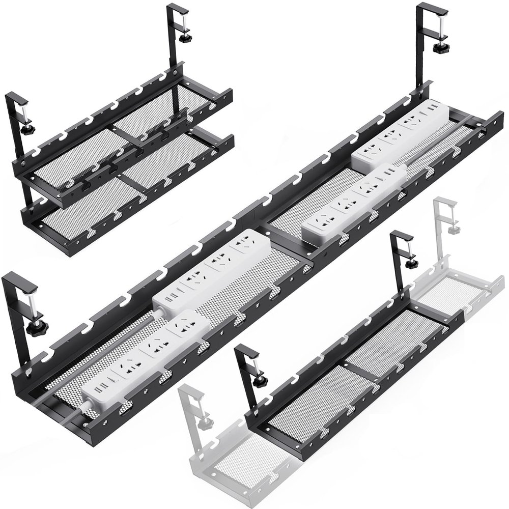 Under Desk Cable Management Raceway Clamp 2 Hole 31Inch No Dril Cord Organizer for Standing Desk Sturdy Metal Office Desk Wire Management - No Damage to Table