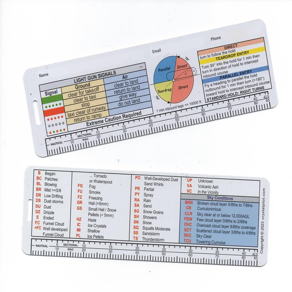 Crystal Pilot VFR-IFR Bag Tag with Sectional Scale and Metar Cheat Sheet with Scale