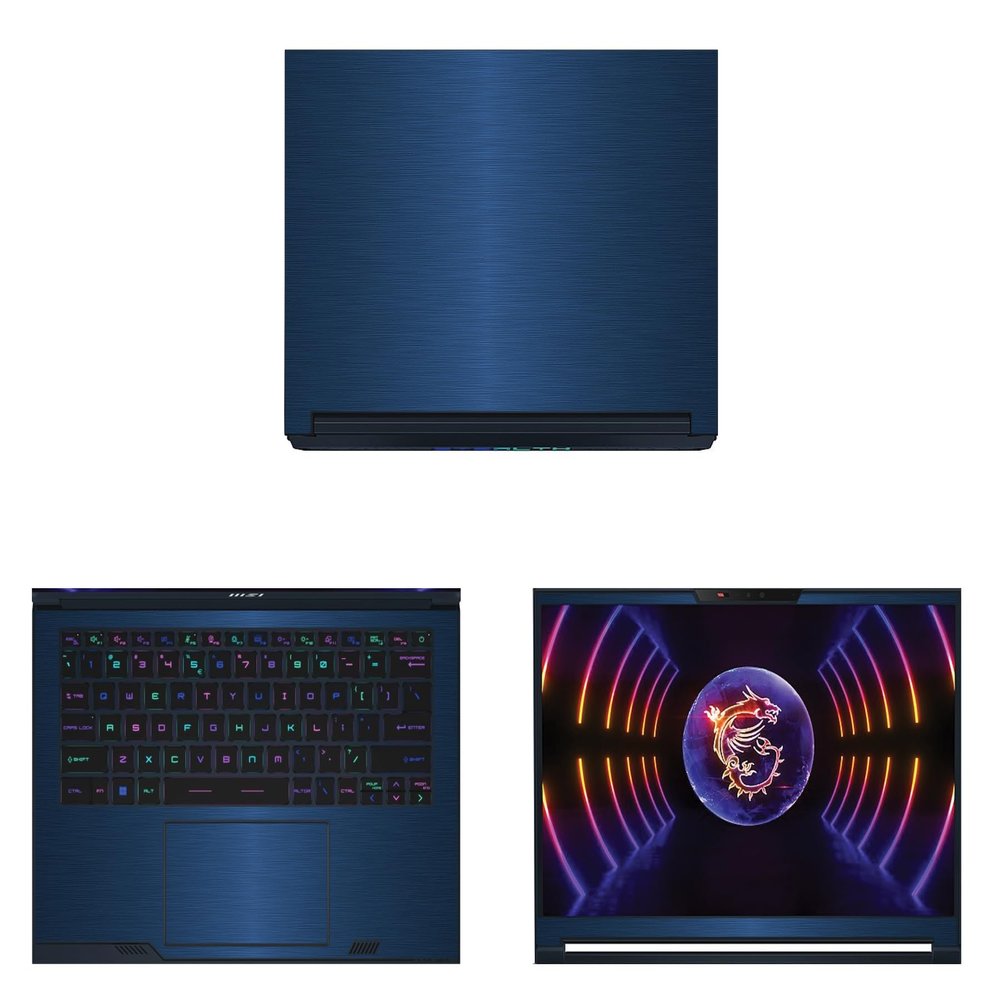 Decalrus - Protective Decal for The MSI Stealth 14 Studio A13V (14" Screen) Laptop Blue Texture Brushed Aluminum Vinyl Cover wrap BAmsiStealth14_A13Blue