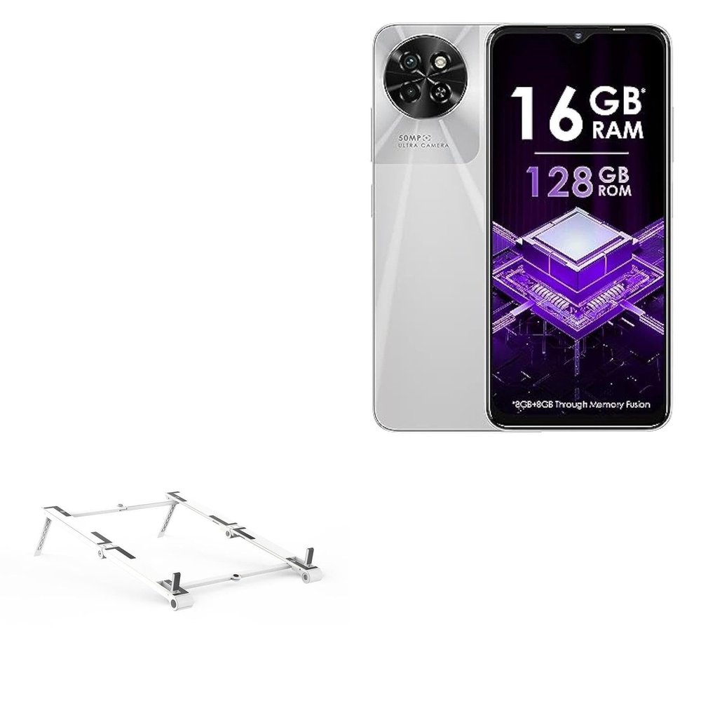 BoxWave Stand and Mount Compatible with itel S23 - Pocket Aluminum Stand 3-in-1, Portable Multi Angle Viewing Riser - Metallic Silver